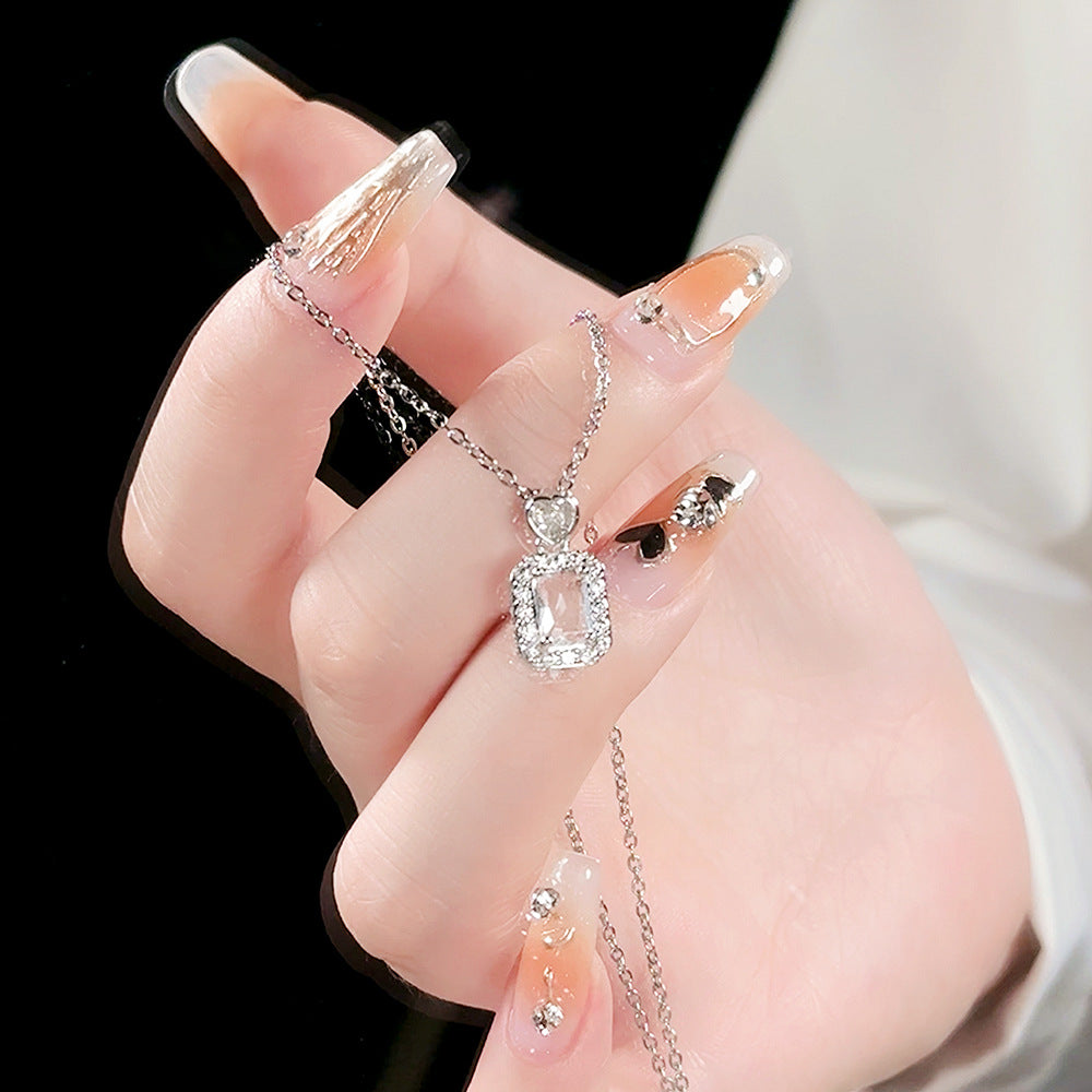 S925 Sterling Silver Emerald Cut Halo C/Z Pendant Necklace
