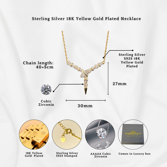 Sterling Silver Baguette V Pendant Necklace White Gold 18K Yellow Gold Plated