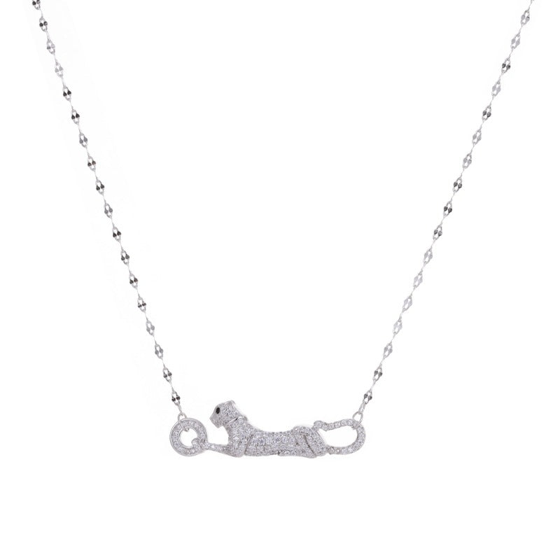 Sterling Silver Panther C/Z Pendant Necklace