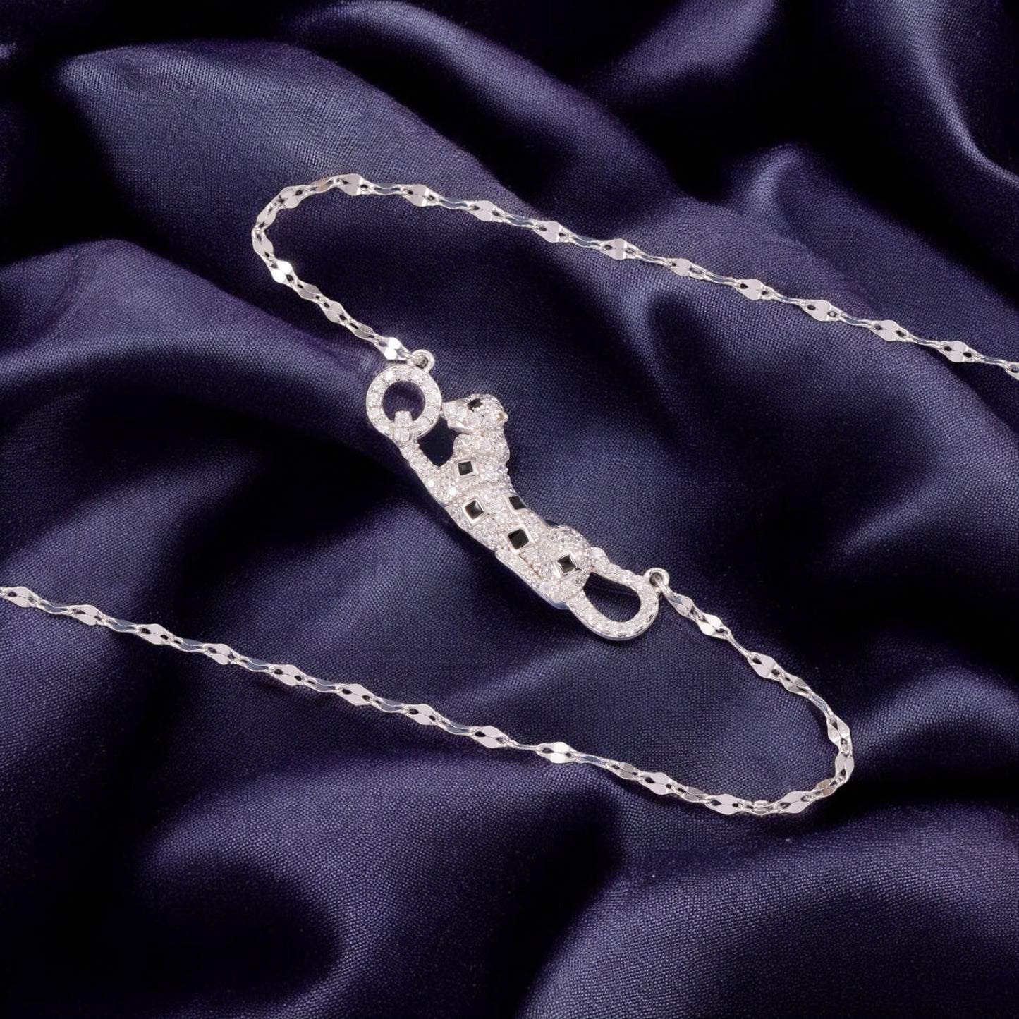 Sterling Silver Panther C/Z Pendant Necklace