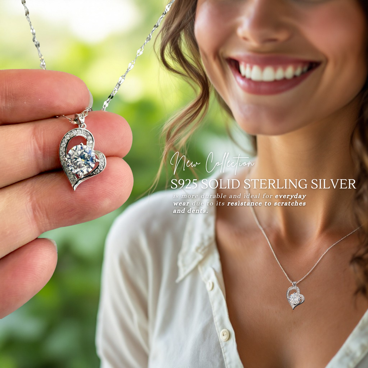 Sterling Silver Heart Moissanite 1 Carat Pendant Necklace