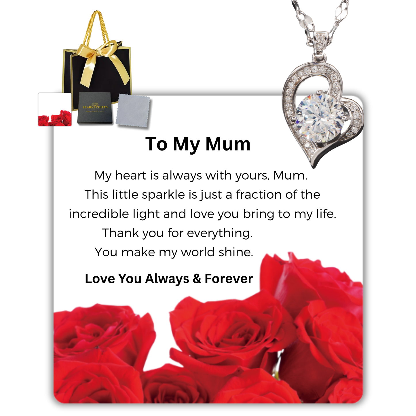 To My Mum S925 Sterling Silver Heart Moissanite 1 Carat Pendant Necklace