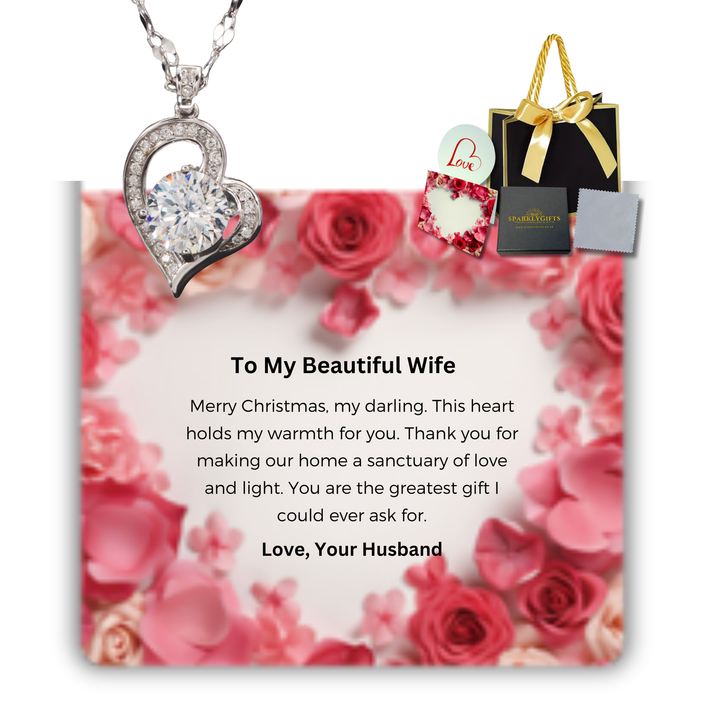 To My Wife S925 Sterling Silver Heart Moissanite 1 Carat Pendant Necklace
