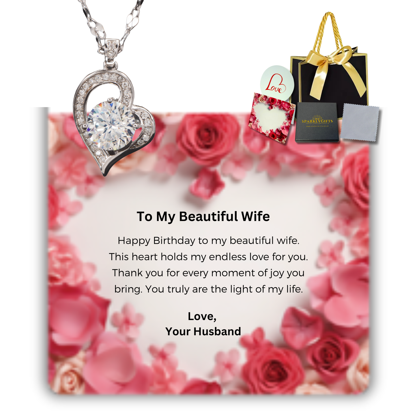 To My Wife S925 Sterling Silver Heart Moissanite 1 Carat Pendant Necklace