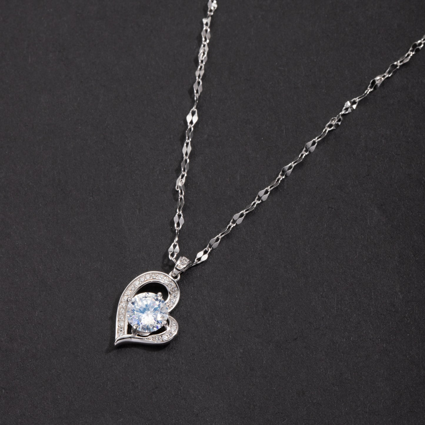 Sterling Silver Heart Moissanite 1 Carat Pendant Necklace