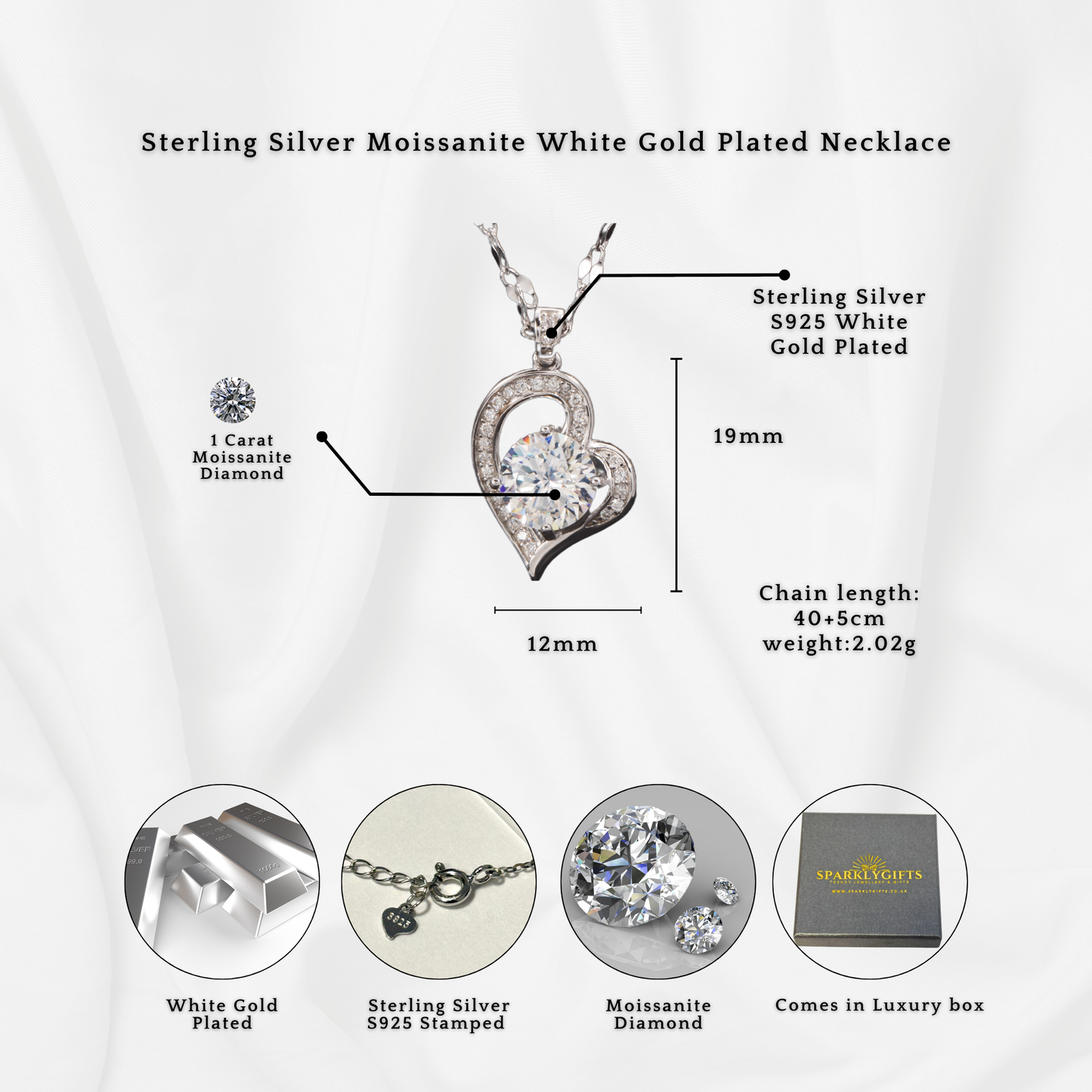 Sterling Silver Heart Moissanite 1 Carat Pendant Necklace