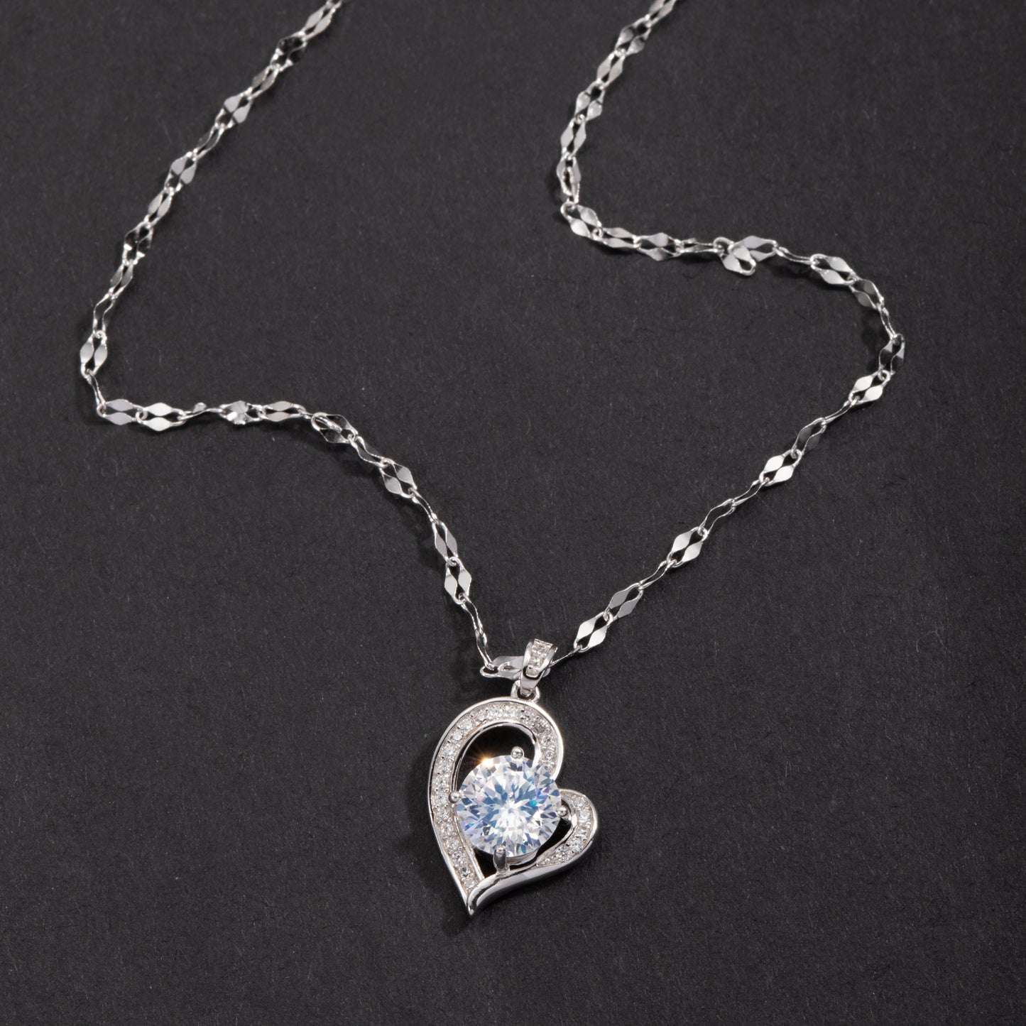 Sterling Silver Heart Moissanite 1 Carat Pendant Necklace