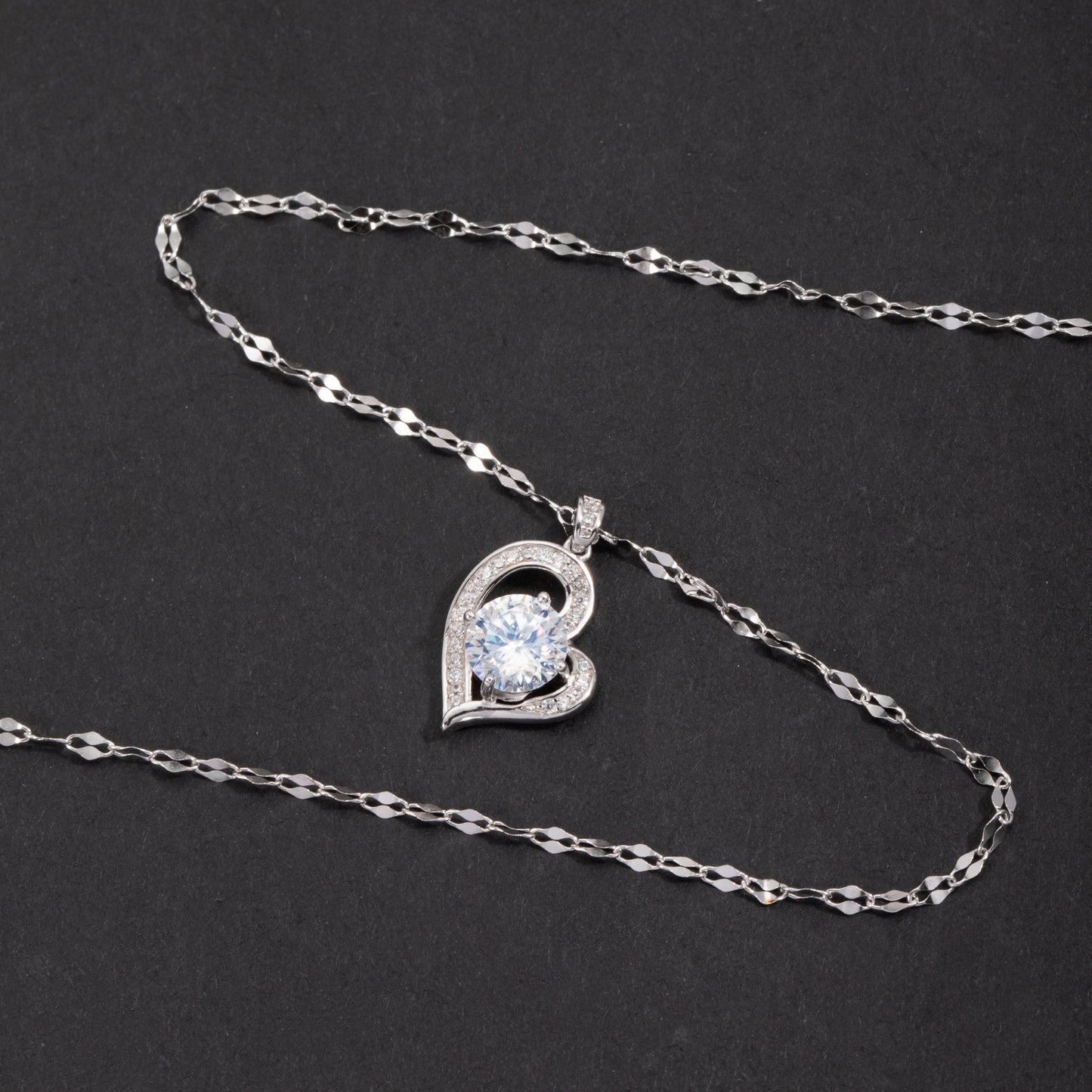 Sterling Silver Heart Moissanite 1 Carat Pendant Necklace