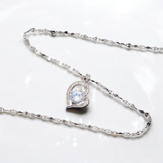 Sterling Silver Heart Moissanite 1 Carat Pendant Necklace
