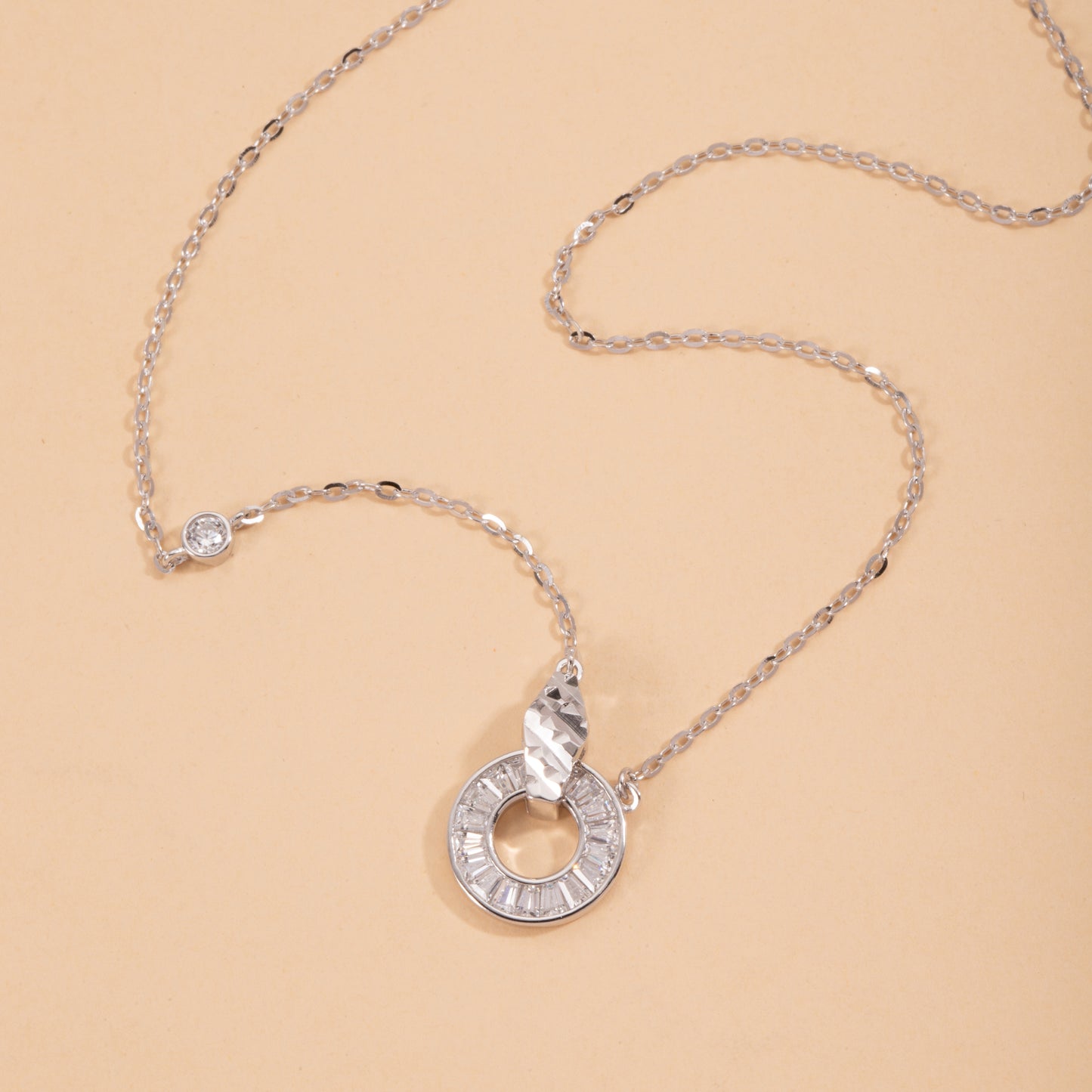 Sterling Silver Circle C/Z Pendant Necklace White Gold 18K Yellow Gold Plating