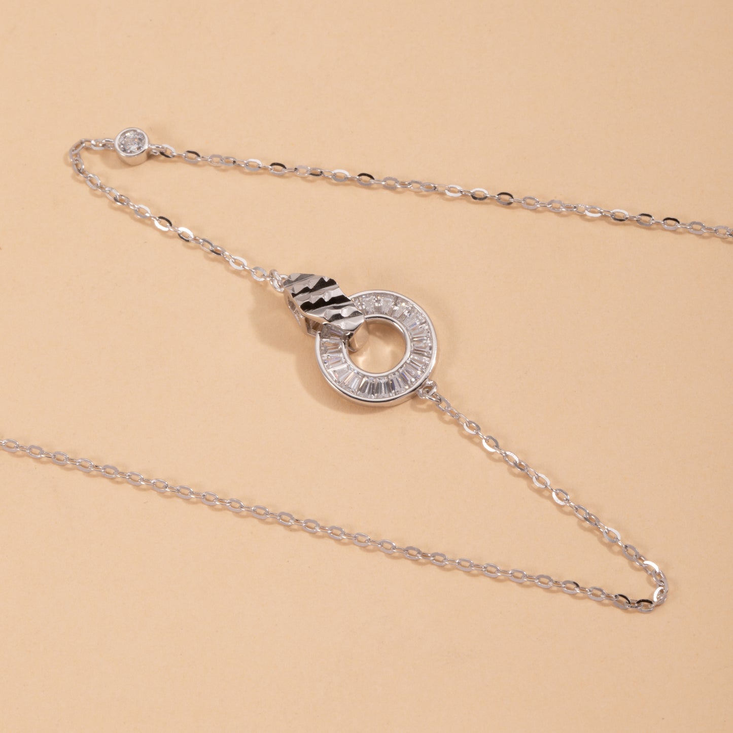 Sterling Silver Circle C/Z Pendant Necklace White Gold 18K Yellow Gold Plating