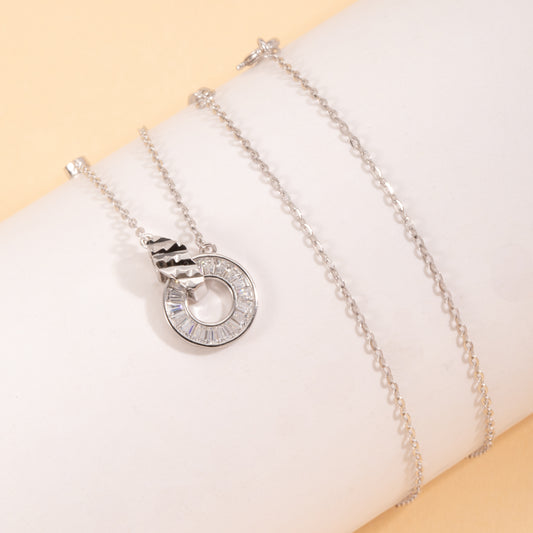 Sterling Silver Circle C/Z Pendant Necklace White Gold 18K Yellow Gold Plating