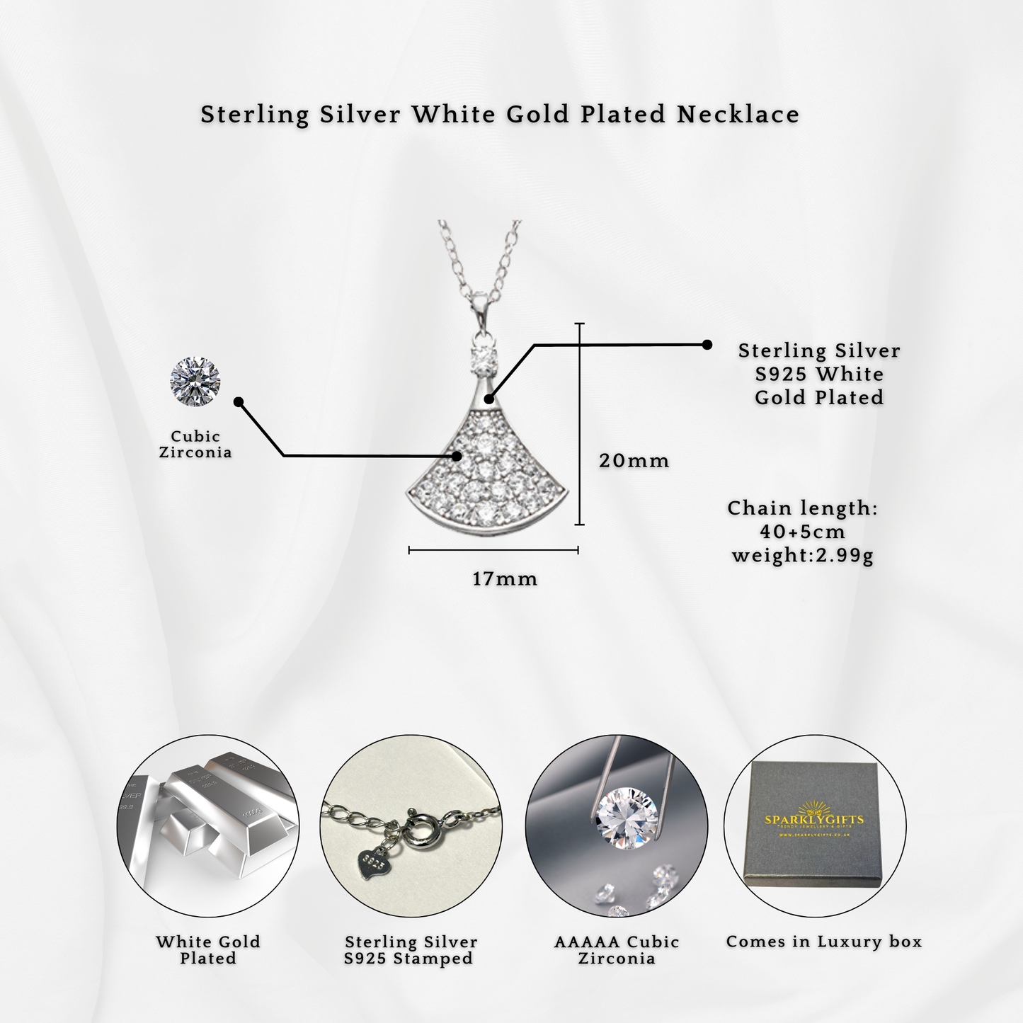 Sterling Silver Diva's Dream Inspired Fan C/Z Pendant Necklace