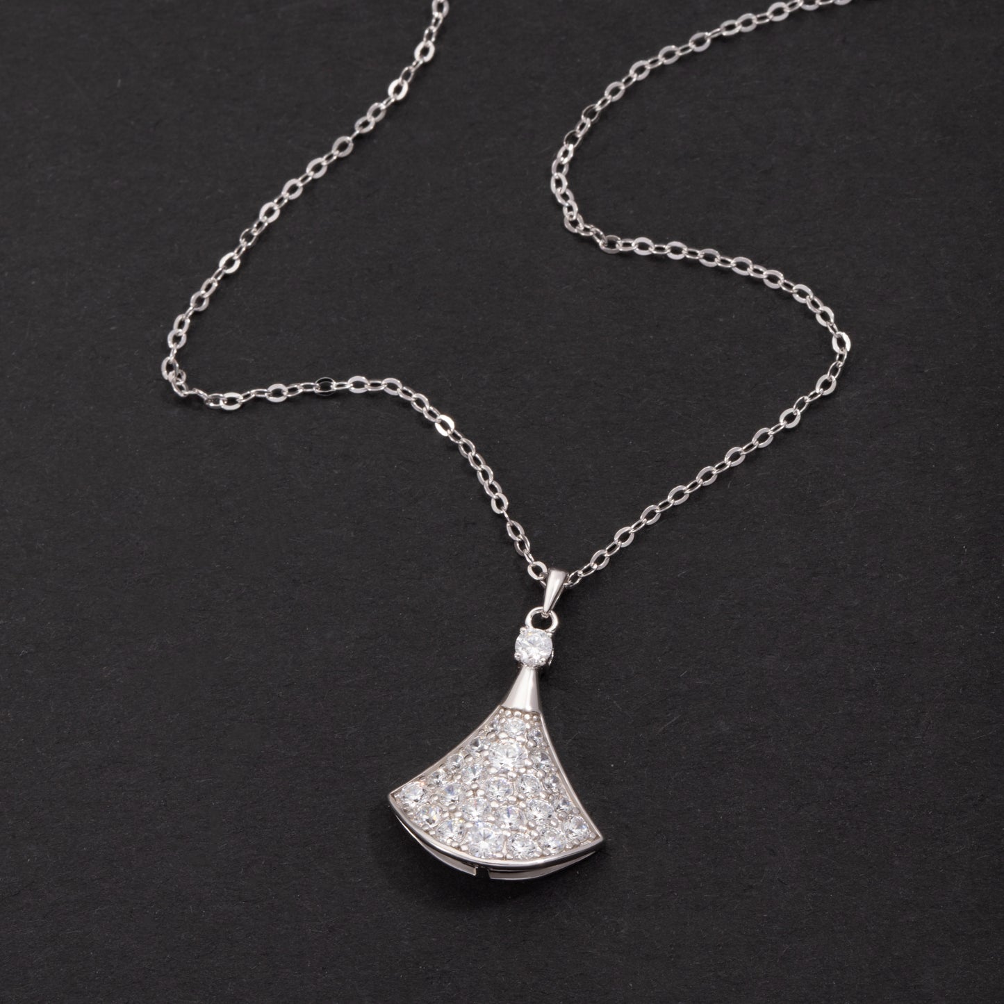 Sterling Silver Diva's Dream Inspired Fan C/Z Pendant Necklace