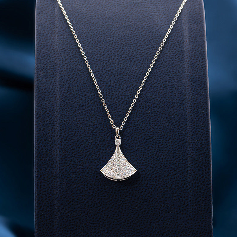 Sterling Silver Diva's Dream Inspired Fan C/Z Pendant Necklace