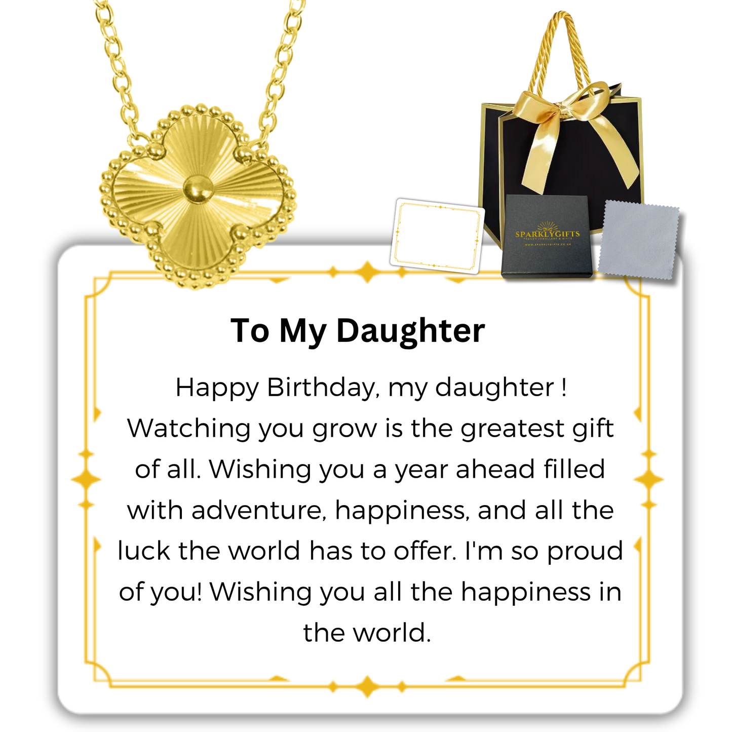 To My Daughter S925 Sterling Silver Clover Pendant Necklace 14K Gold Plated