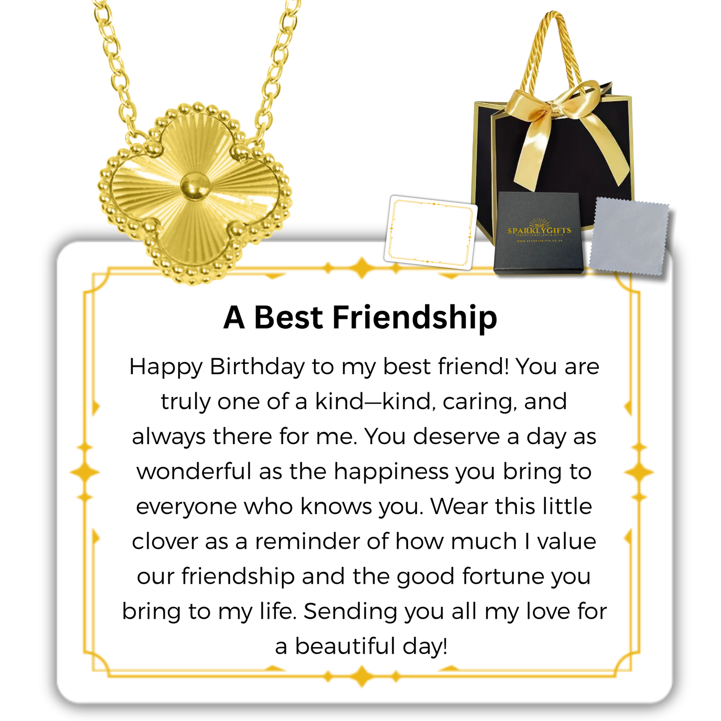 To My Besties S925 Sterling Silver Clover Pendant Necklace 14K Gold Plated