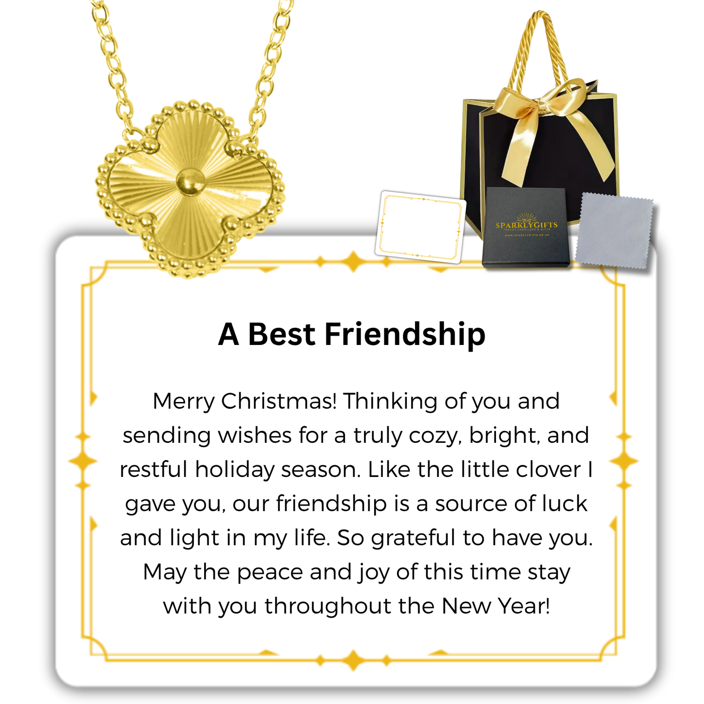 To My Besties S925 Sterling Silver Clover Pendant Necklace 14K Gold Plated