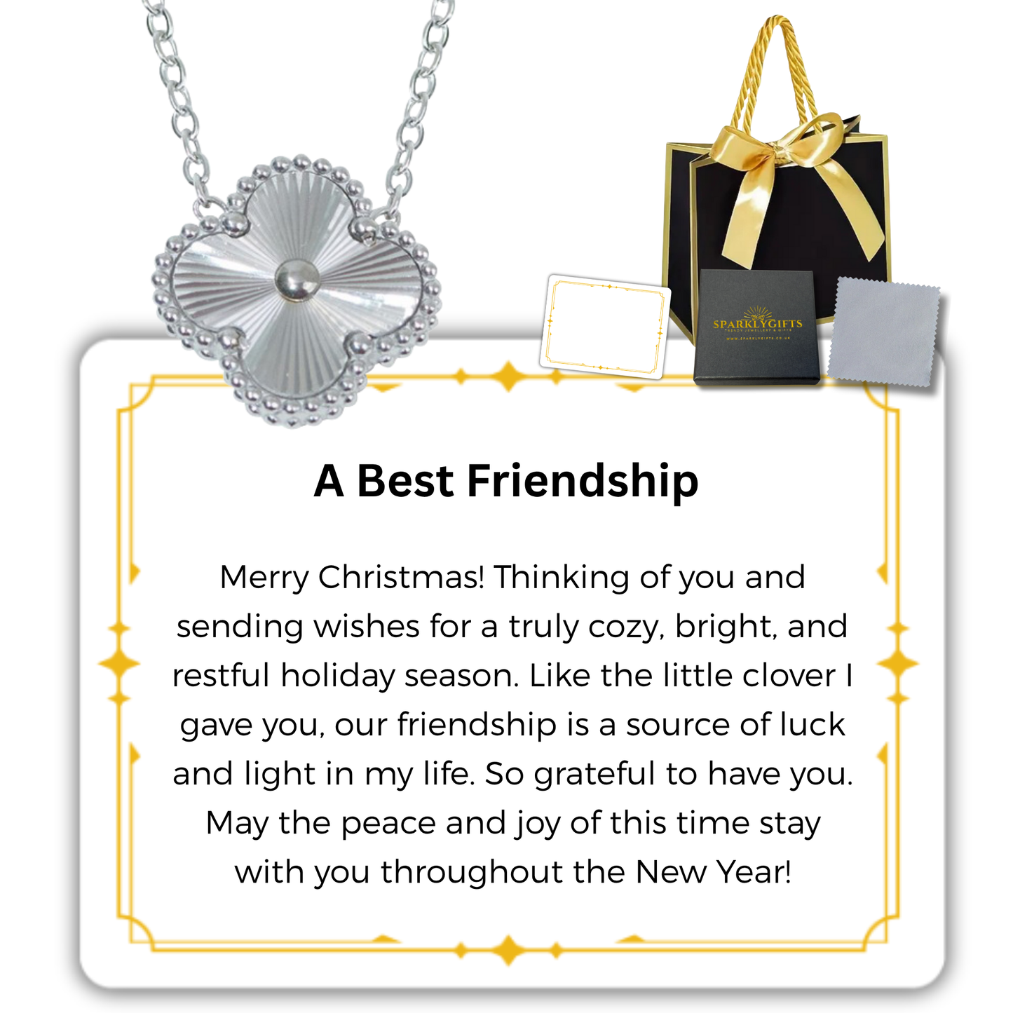 To My Besties S925 Sterling Silver Clover Pendant Necklace 14K Gold Plated