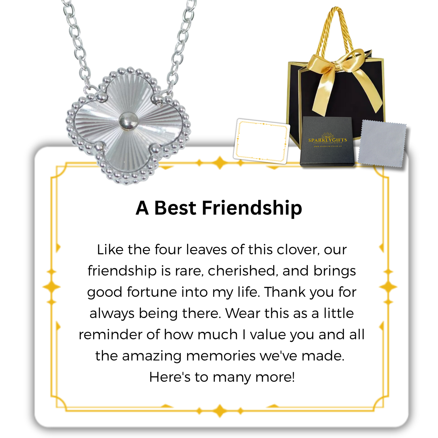 To My Besties S925 Sterling Silver Clover Pendant Necklace 14K Gold Plated
