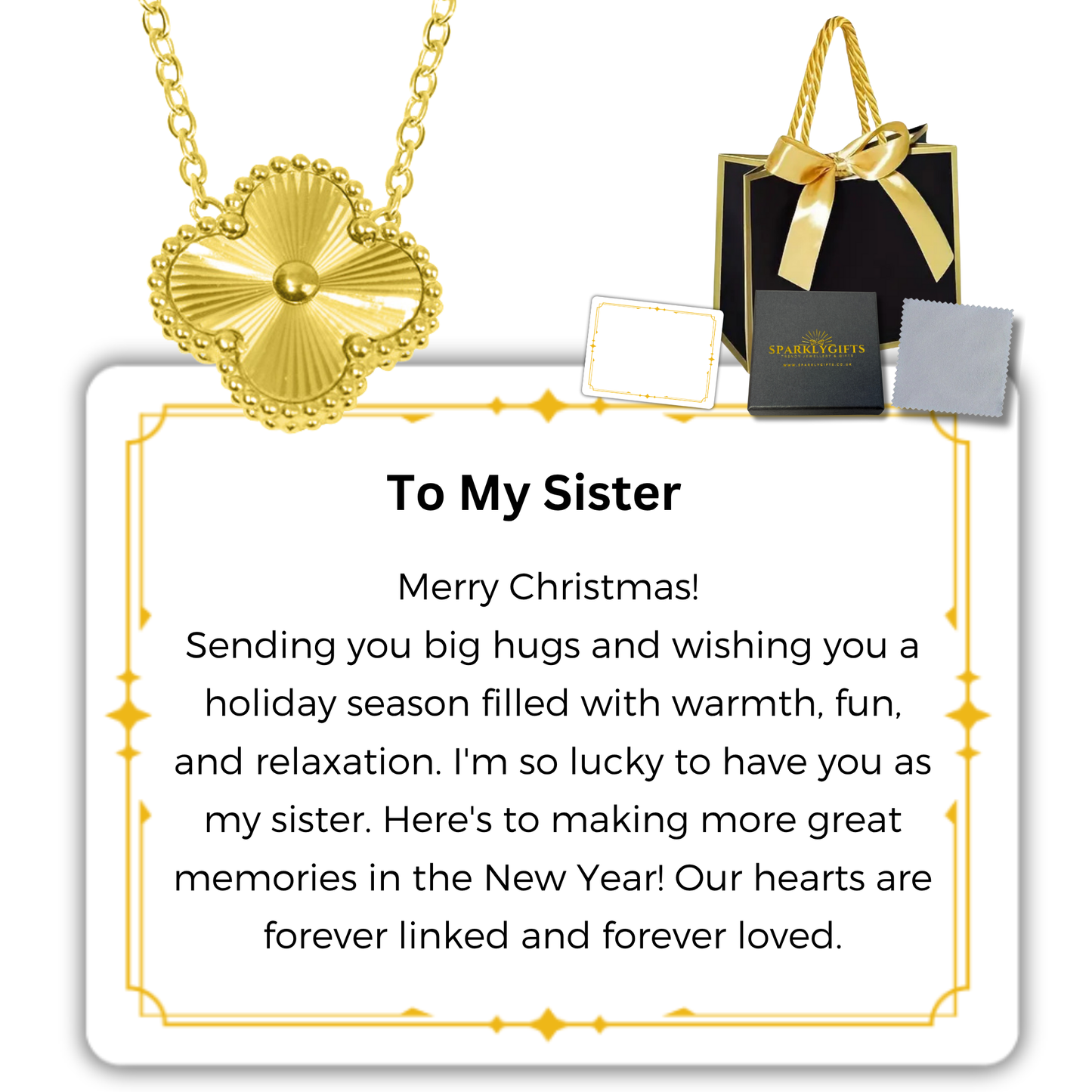 To My Sister S925 Sterling Silver Clover Pendant Necklace 14K Gold Plated