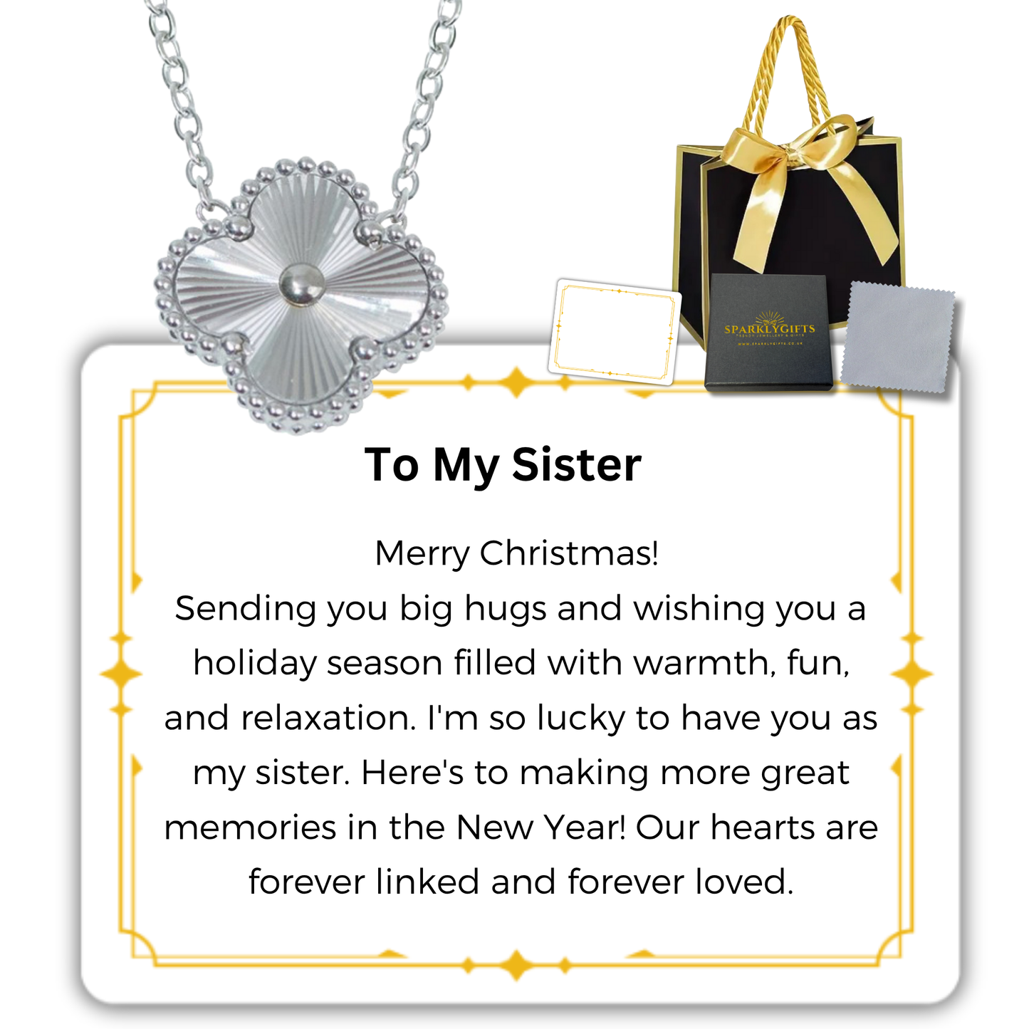 To My Sister S925 Sterling Silver Clover Pendant Necklace 14K Gold Plated