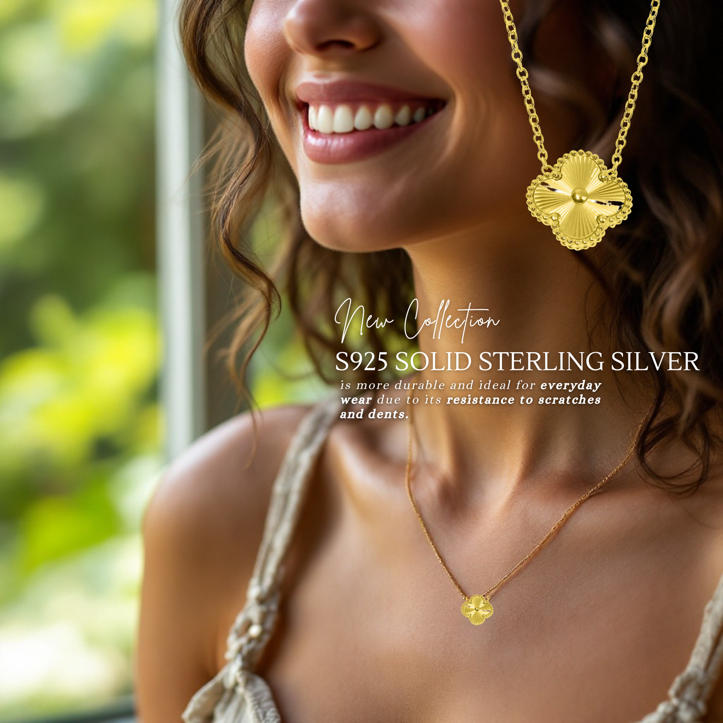 To My Besties S925 Sterling Silver Clover Pendant Necklace 14K Gold Plated