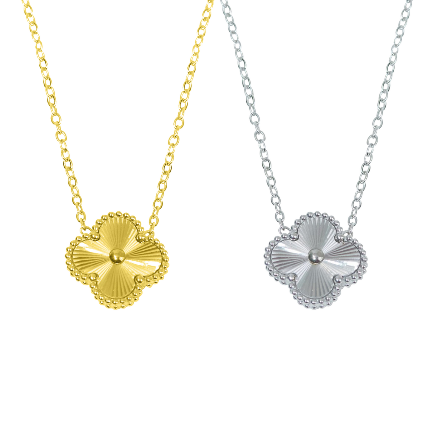 S925 Sterling Silver Lucky Clover Four Leaf Pendant Necklace White Gold 14K Yellow Gold Plated