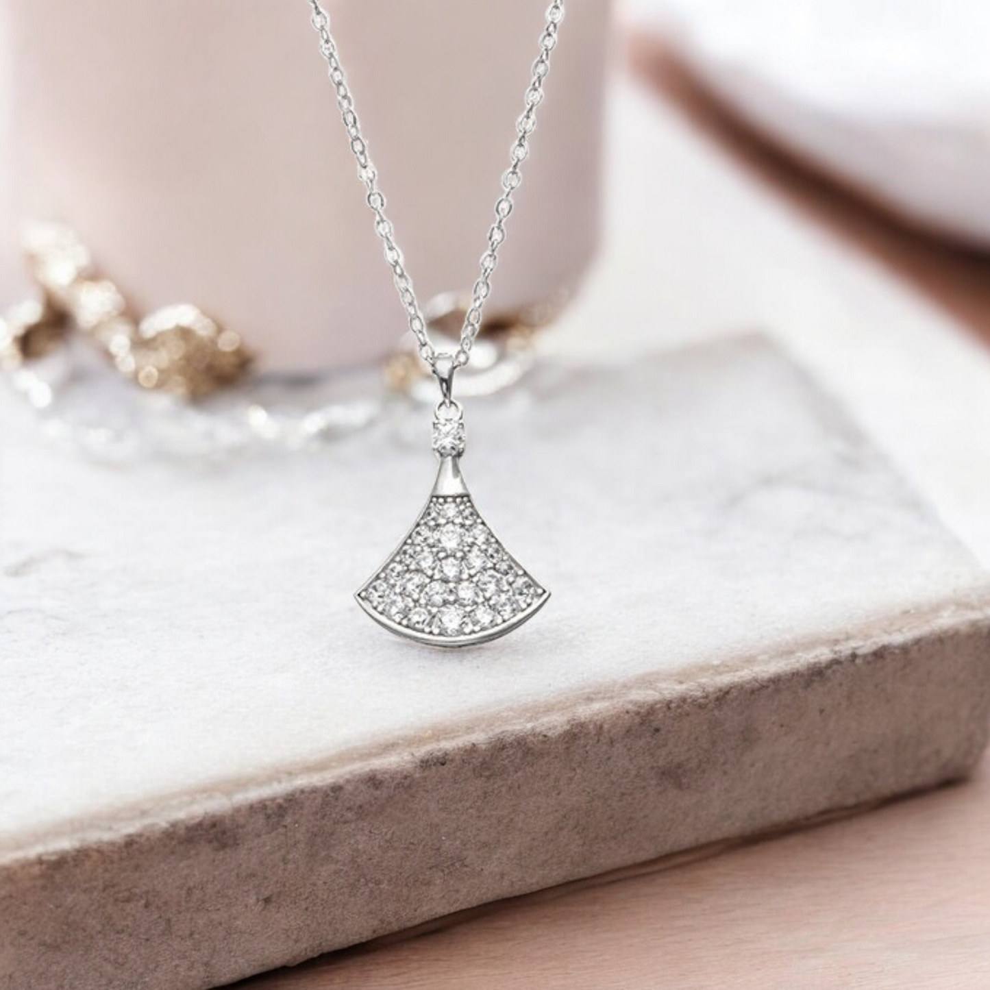 Sterling Silver Diva's Dream Inspired Fan C/Z Pendant Necklace