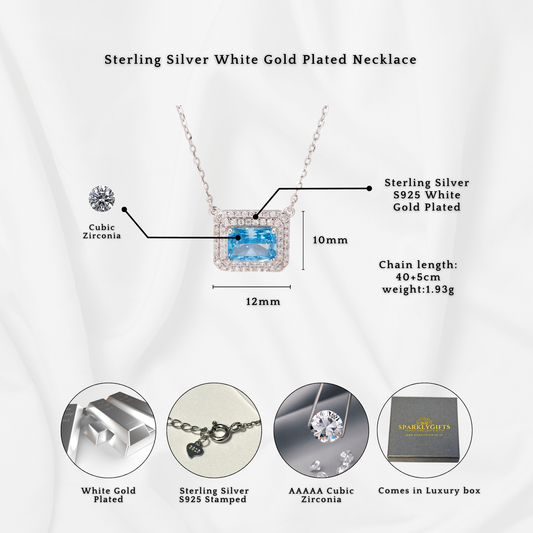 Sterling Silver Blue Topaz Crystal Halo C/Z Pendant Necklace