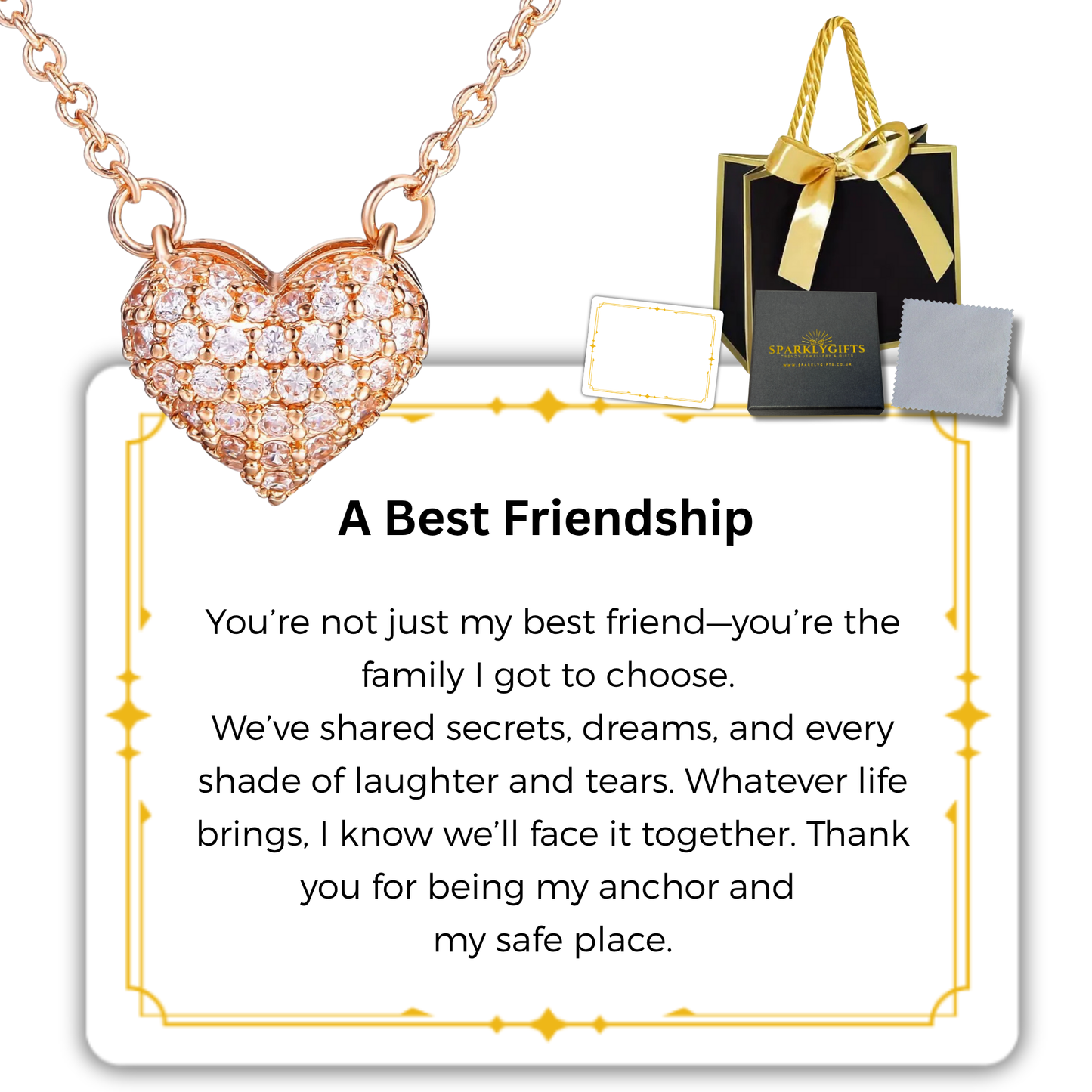 To My Best Friend S925 Sterling Silver Rose Gold Heart Necklace with Message Card