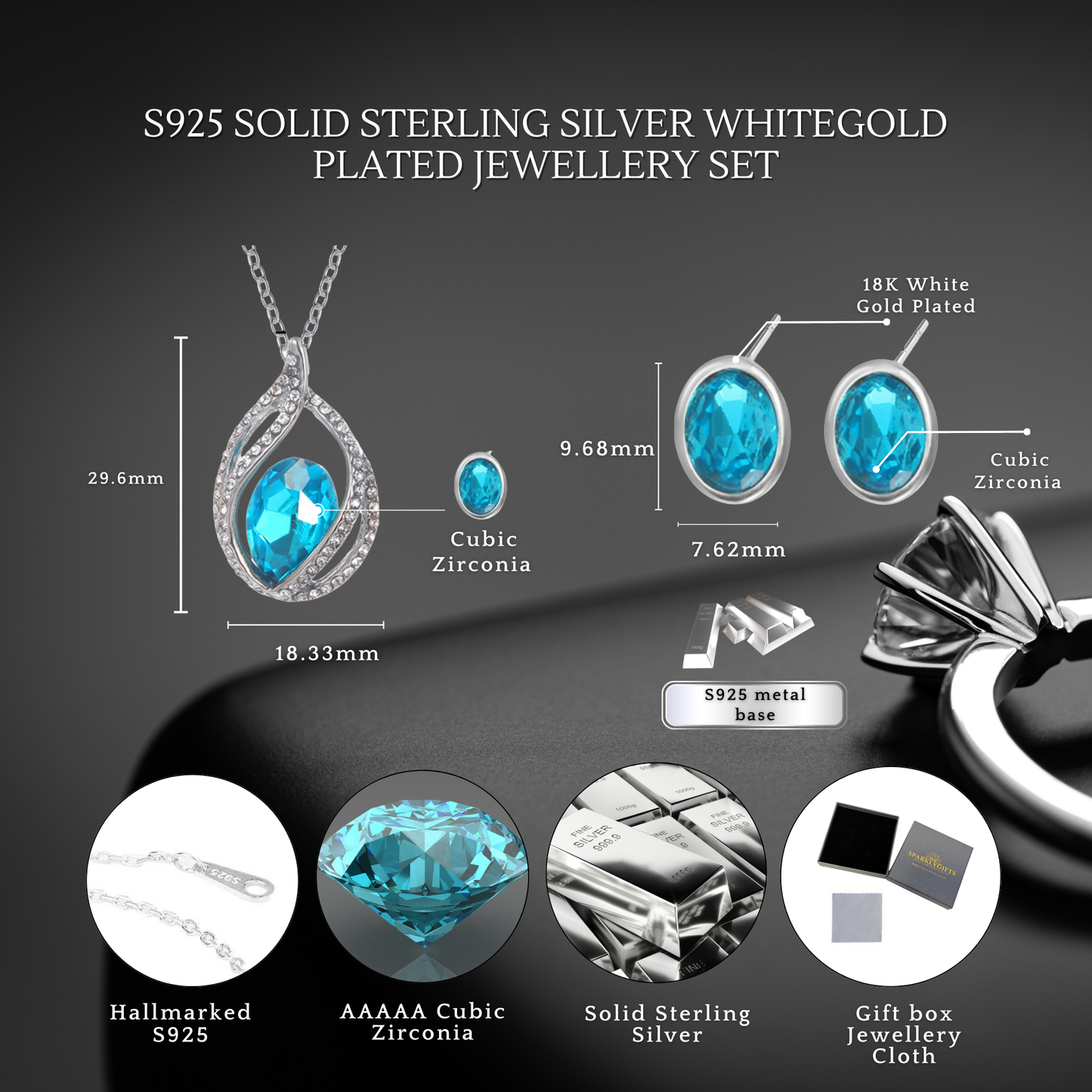 Sterling Silver AquaGlow Pendant Necklace & Earrings Set
