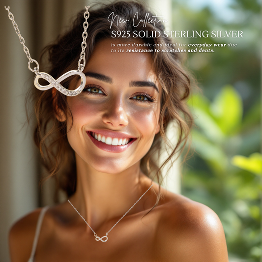 Sterling Silver Infinity Bracelet, Necklace & Earrings Tri Set