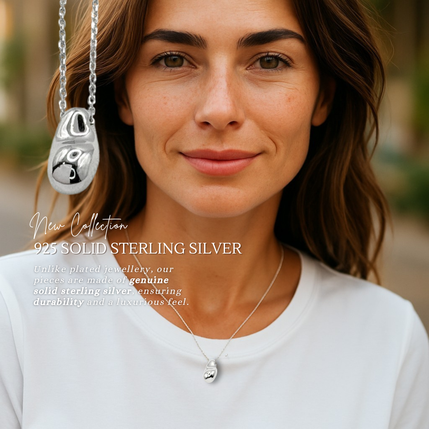 S925 Sterling Silver Fluid Pebble Necklace
