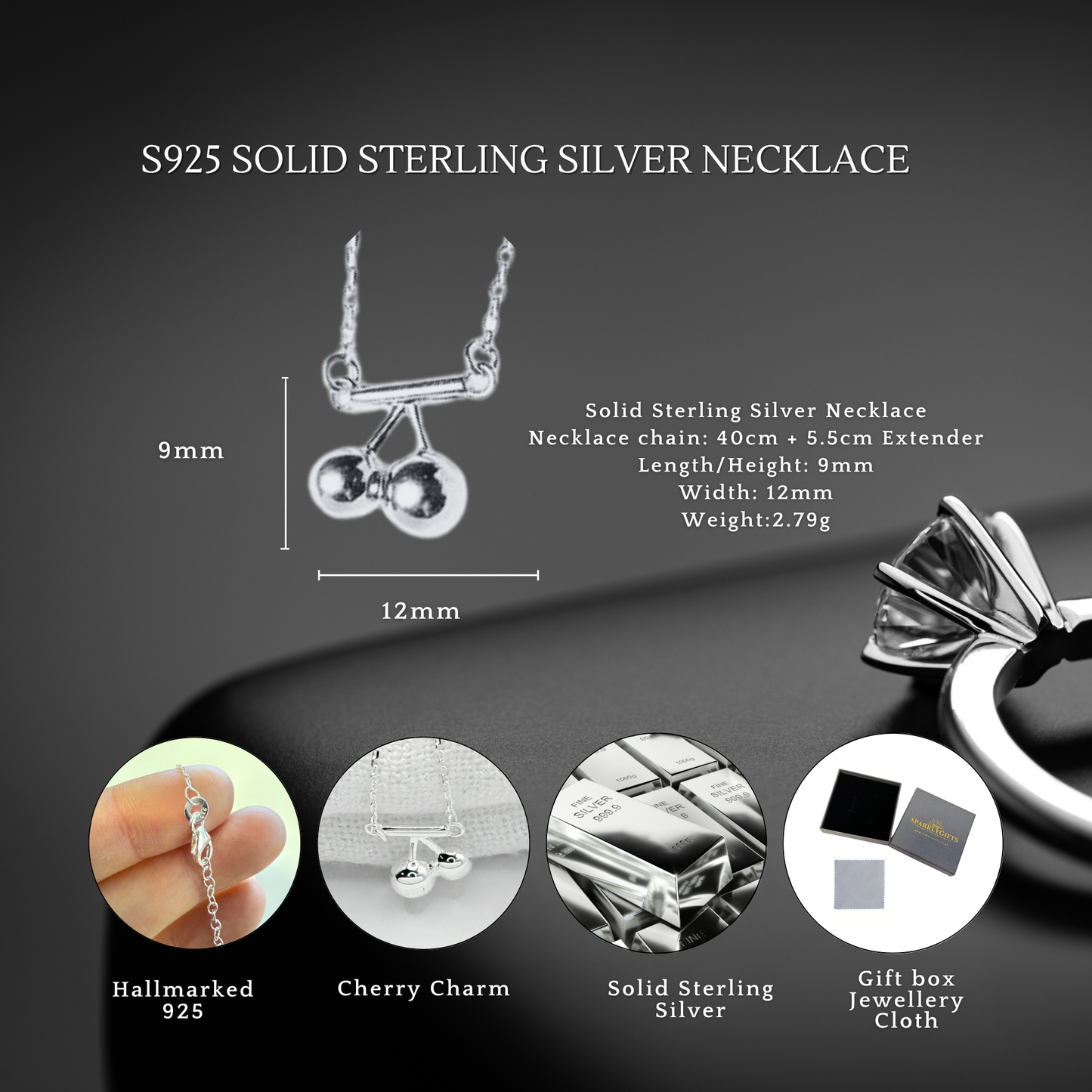 S925 Sterling Silver Dainty Cherry Charm Necklace