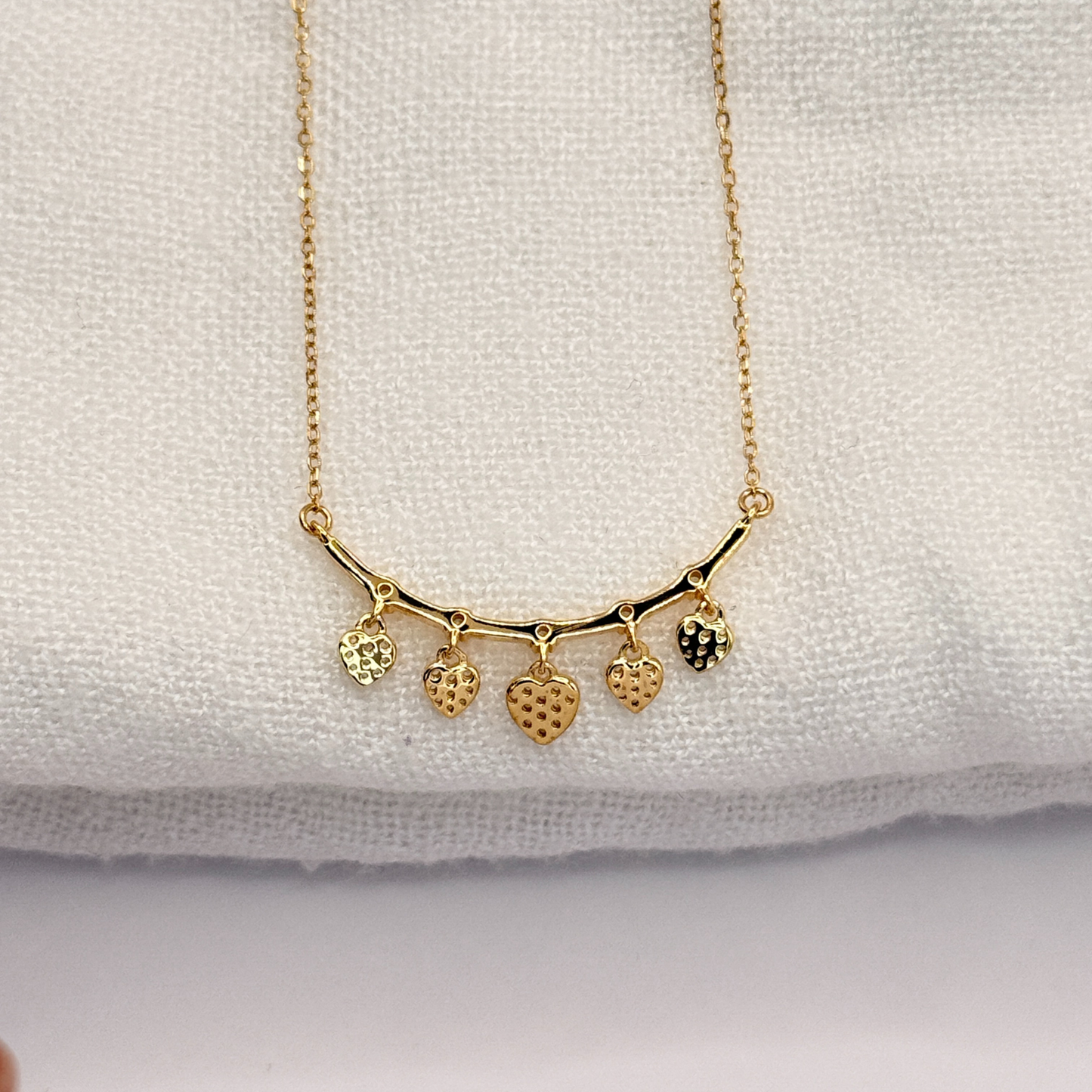 S925 Sterling Silver Golden Hearts Dangle Necklace