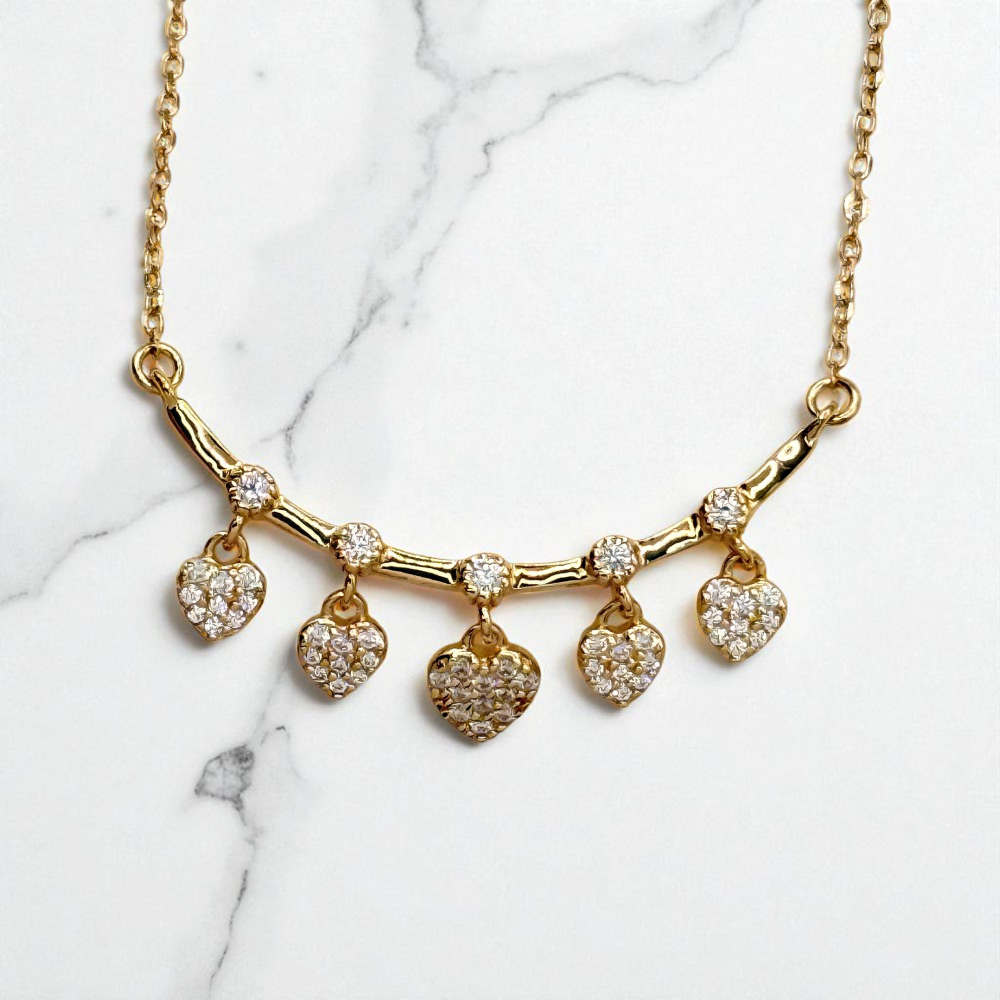 S925 Sterling Silver Golden Hearts Dangle Necklace