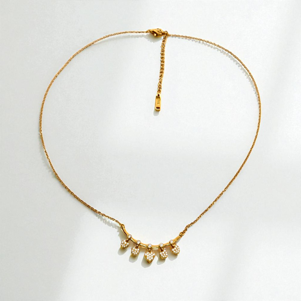 S925 Sterling Silver Golden Hearts Dangle Necklace
