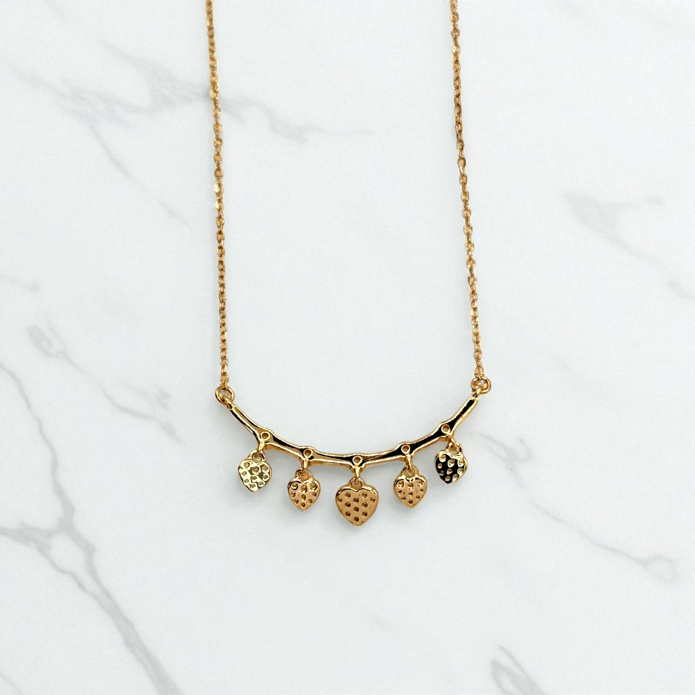 S925 Sterling Silver Golden Hearts Dangle Necklace
