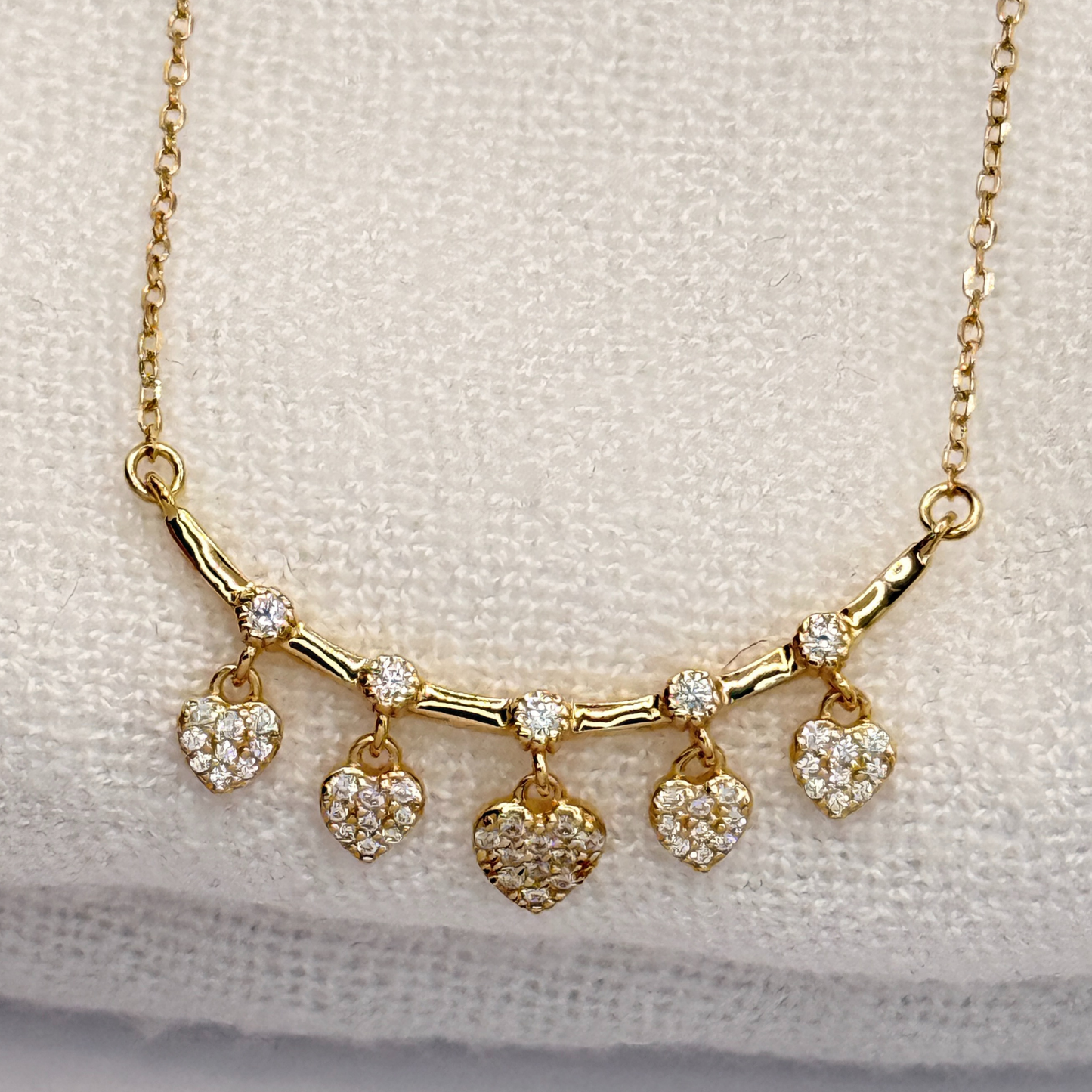 S925 Sterling Silver Golden Hearts Dangle Necklace