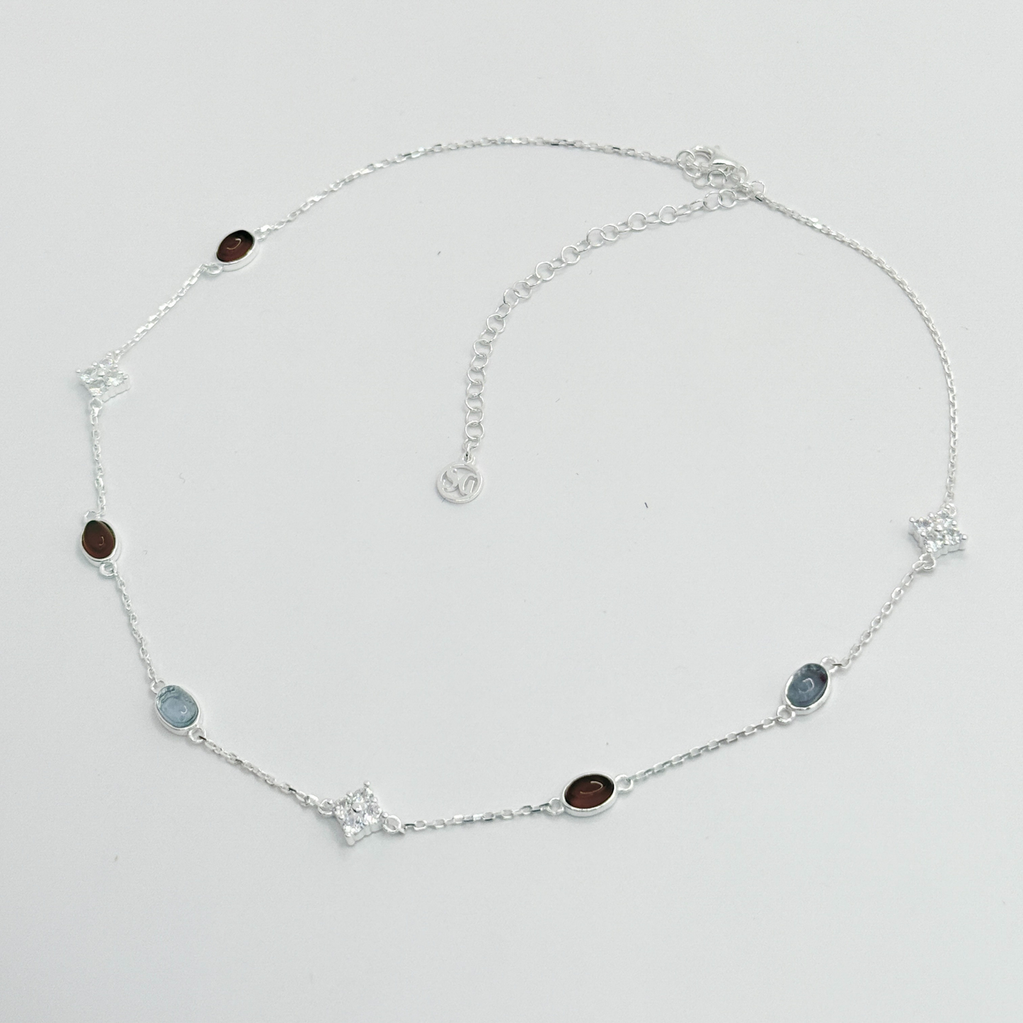 S925 Sterling Silver Agate & Aquamarine Stream Necklace Choker
