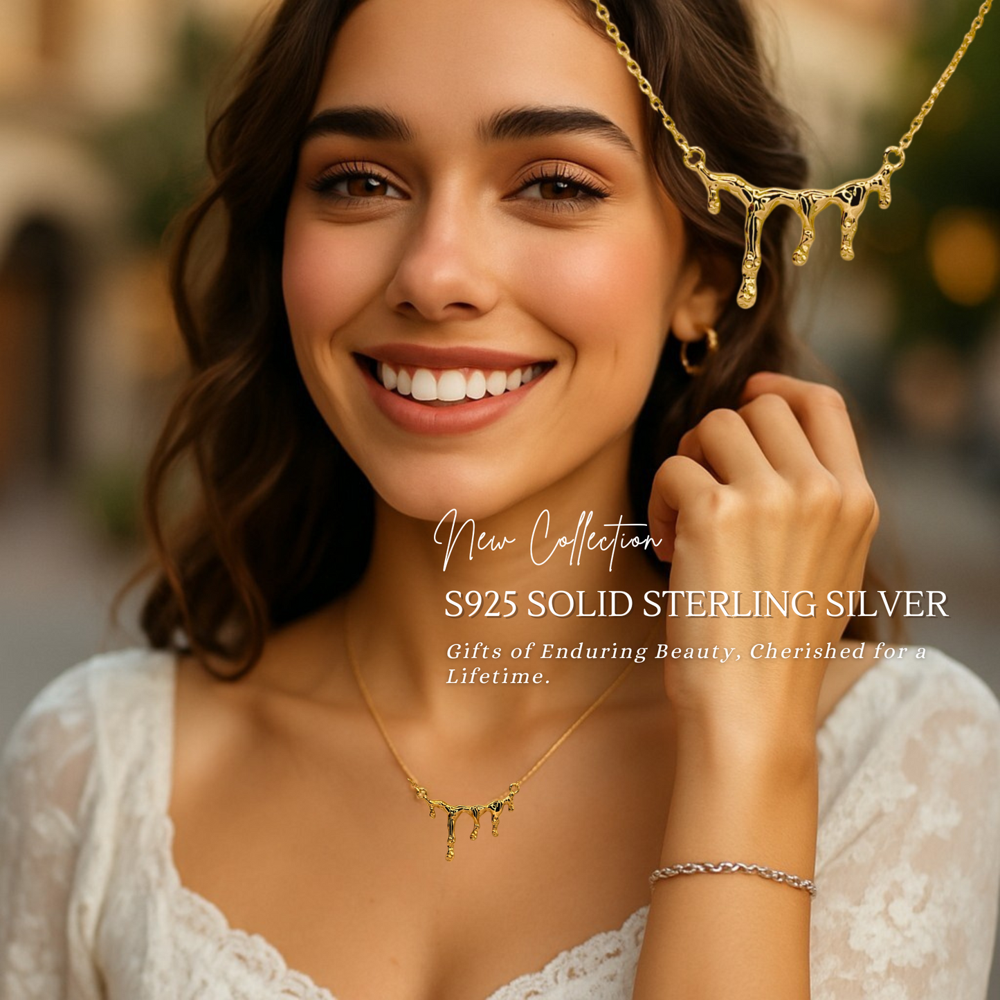 S925 Sterling Silver Molten Gold Drip Necklace