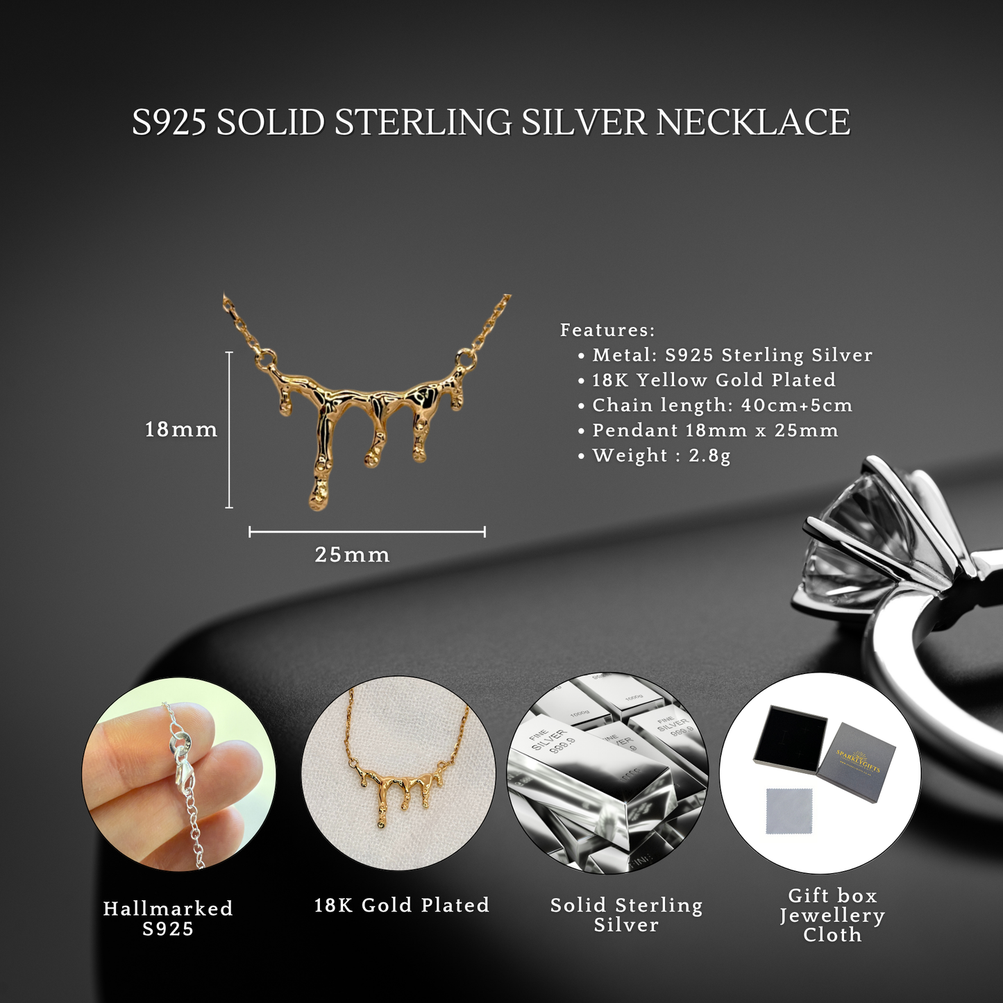 S925 Sterling Silver Molten Gold Drip Necklace