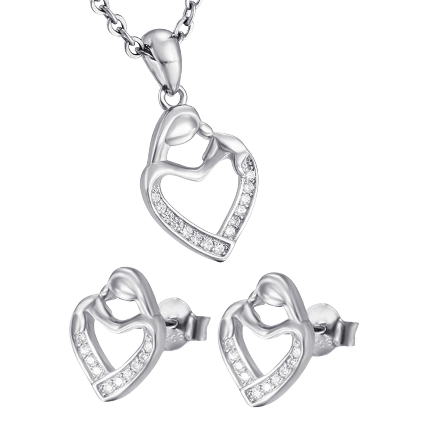 Sterling Silver Embrace My Heart Pendant Necklace & Earrings Set