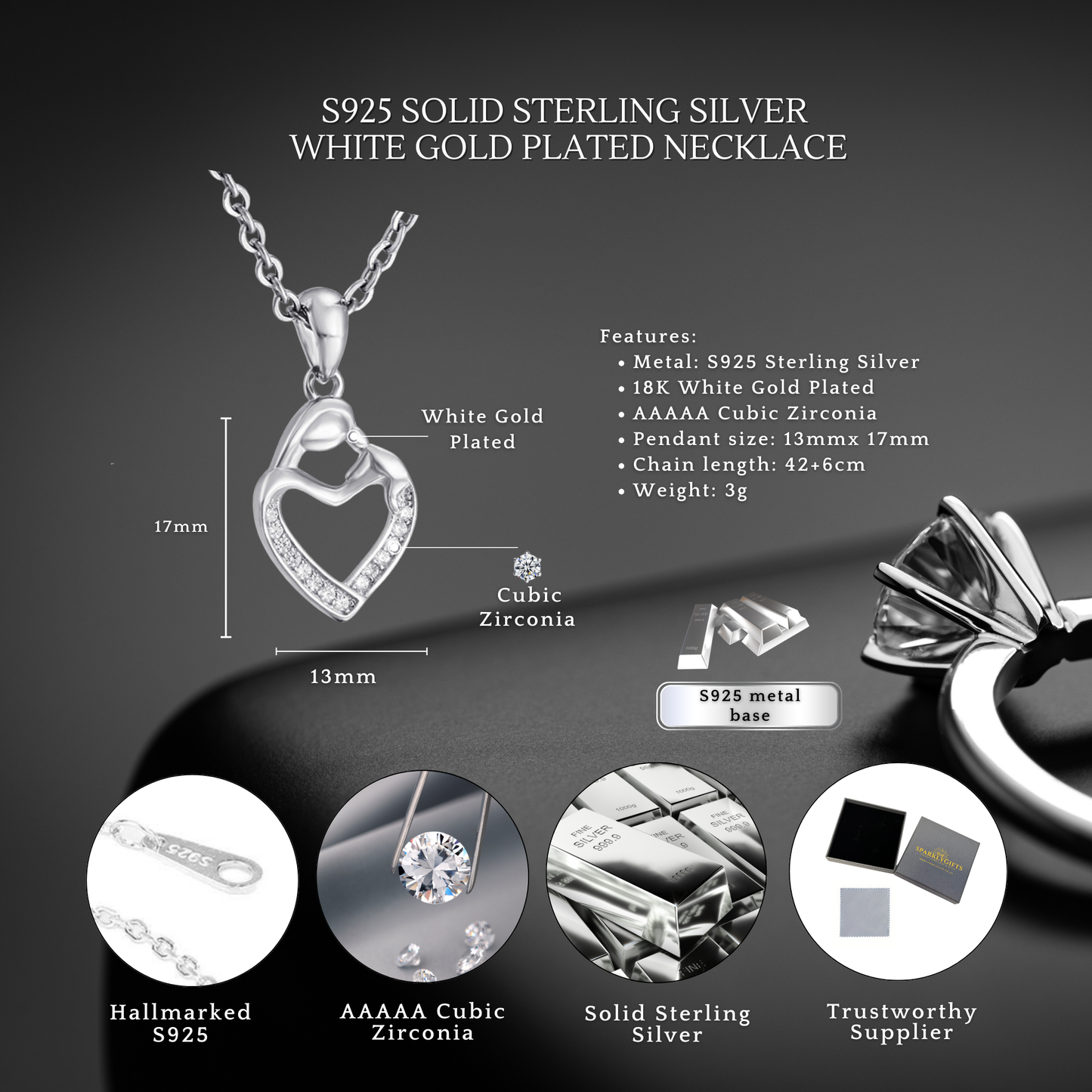 Sterling Silver Embrace My Heart Pendant Necklace & Earrings Set