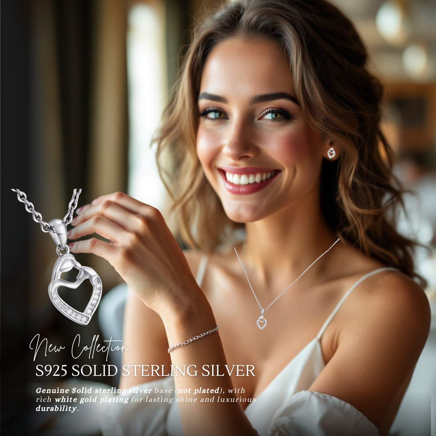 Sterling Silver Embrace My Heart Pendant Necklace & Earrings Set