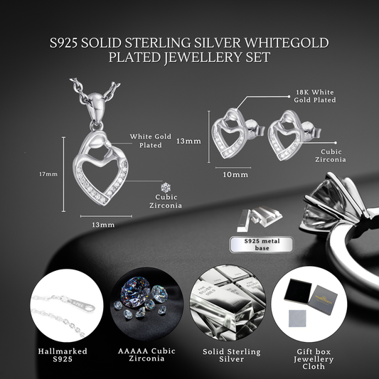 Sterling Silver Embrace My Heart Pendant Necklace & Earrings Set