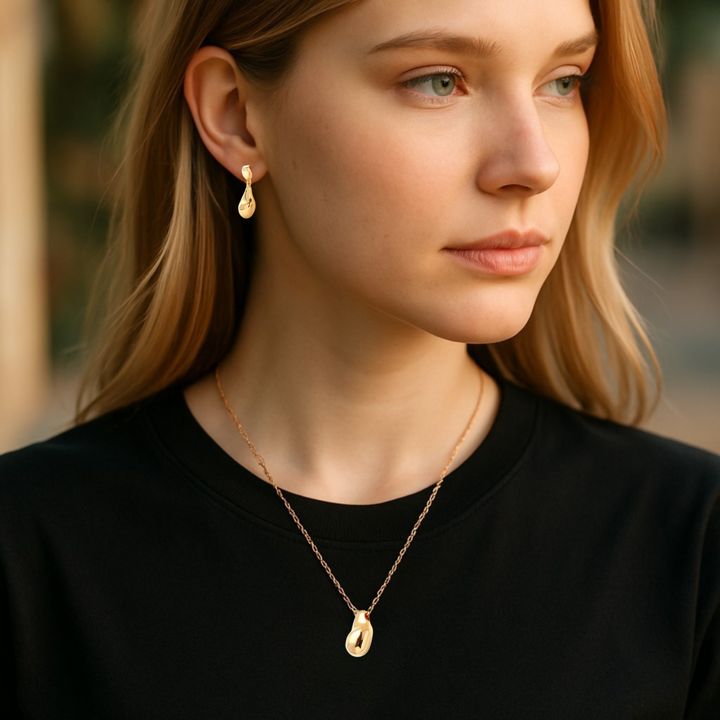 S925 Sterling Silver Lustrous Teardrop Necklace & Earrings Jewellery Set