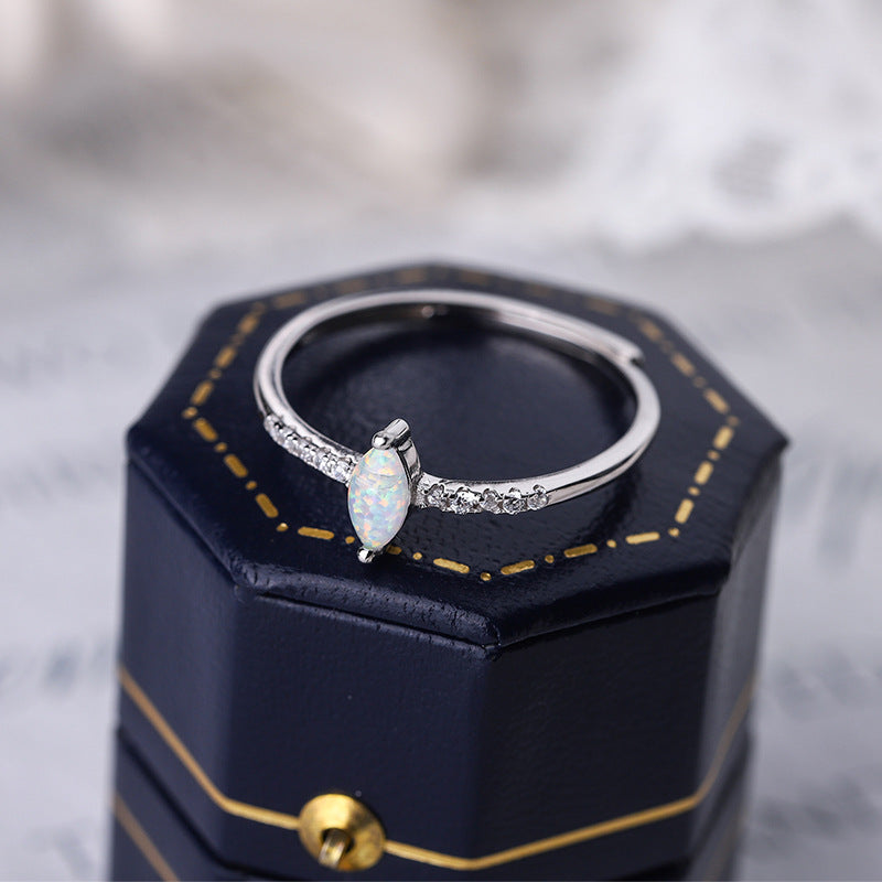S925 Sterling Silver Vintage Inspired Marquise Opal Ring
