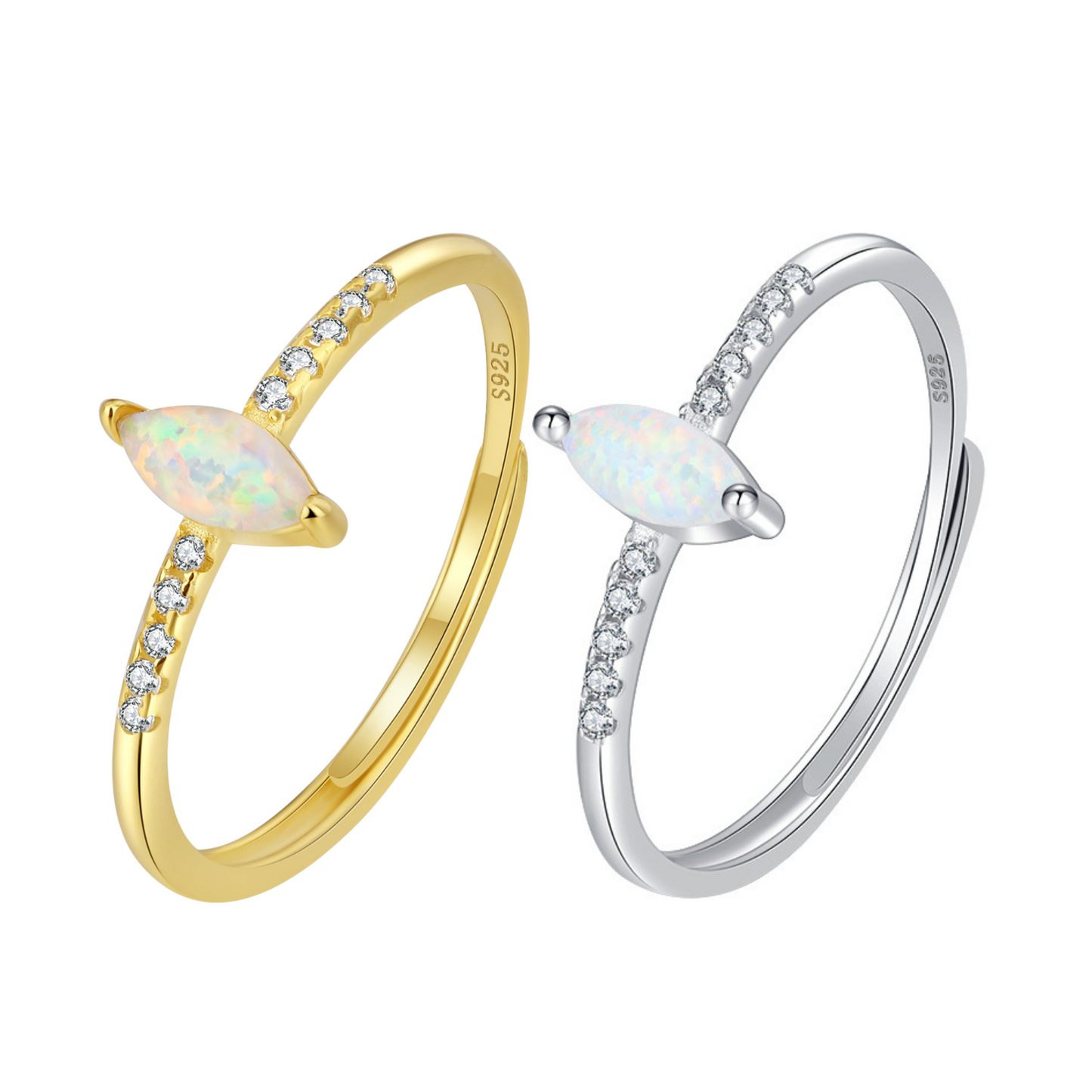 S925 Sterling Silver Vintage Inspired Marquise Opal Ring